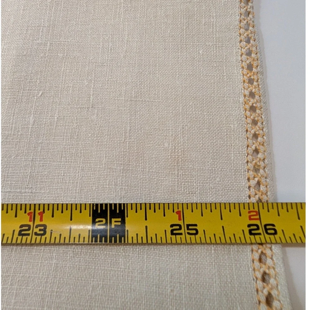 Vtg Linen Hand‎ Towel Cross Stitch Embroidery Yellow Brown Geometric 25x16 MCM